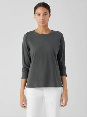 Eileen Fisher Organic Pima Cotton Jersey Long-Sleeve Tee Womens Size Large